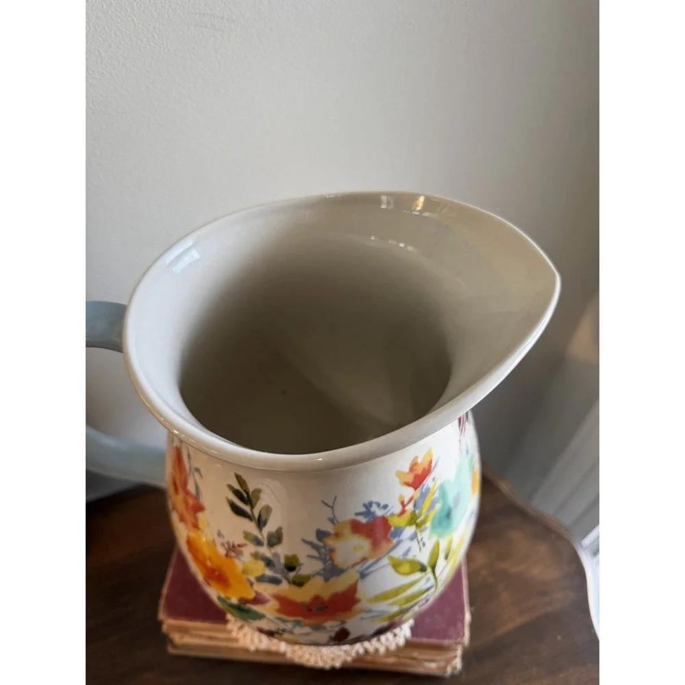 Pioneer Woman Pitcher Vase Willow Floral Stoneware Water Serving Blue Large 3 qt